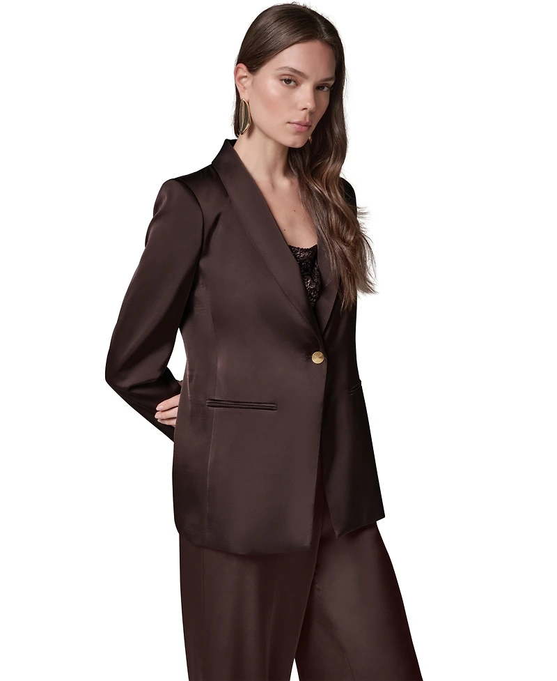 Donna Karan New York Petite Satin Shoulder-Padding Long-Sleeve Blazer