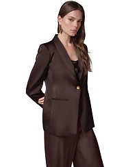 Donna Karan New York Petite Satin Shoulder-Padding Long-Sleeve Blazer