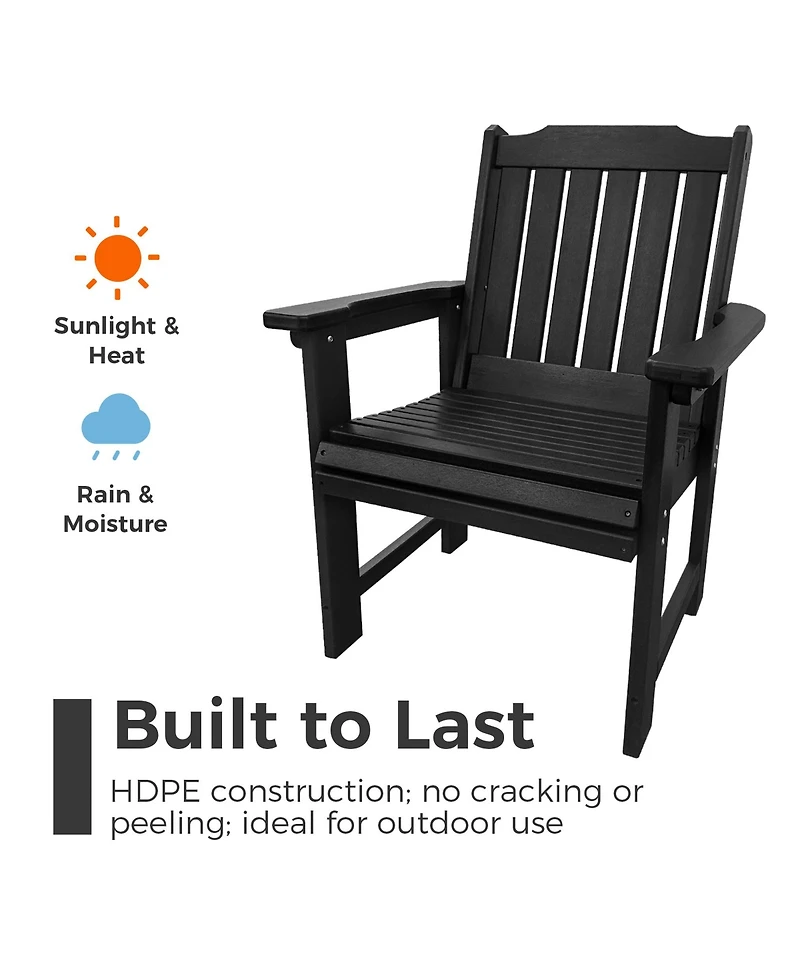 Hdpe All-Weather Outdoor Patio Dining Chair, Heavy-Duty Garden Backyard Armchair with Stainless Steel Hardware