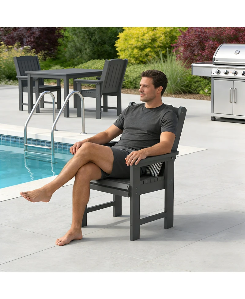 Hdpe All-Weather Outdoor Patio Dining Chair, Heavy-Duty Garden Backyard Armchair with Stainless Steel Hardware, Grey
