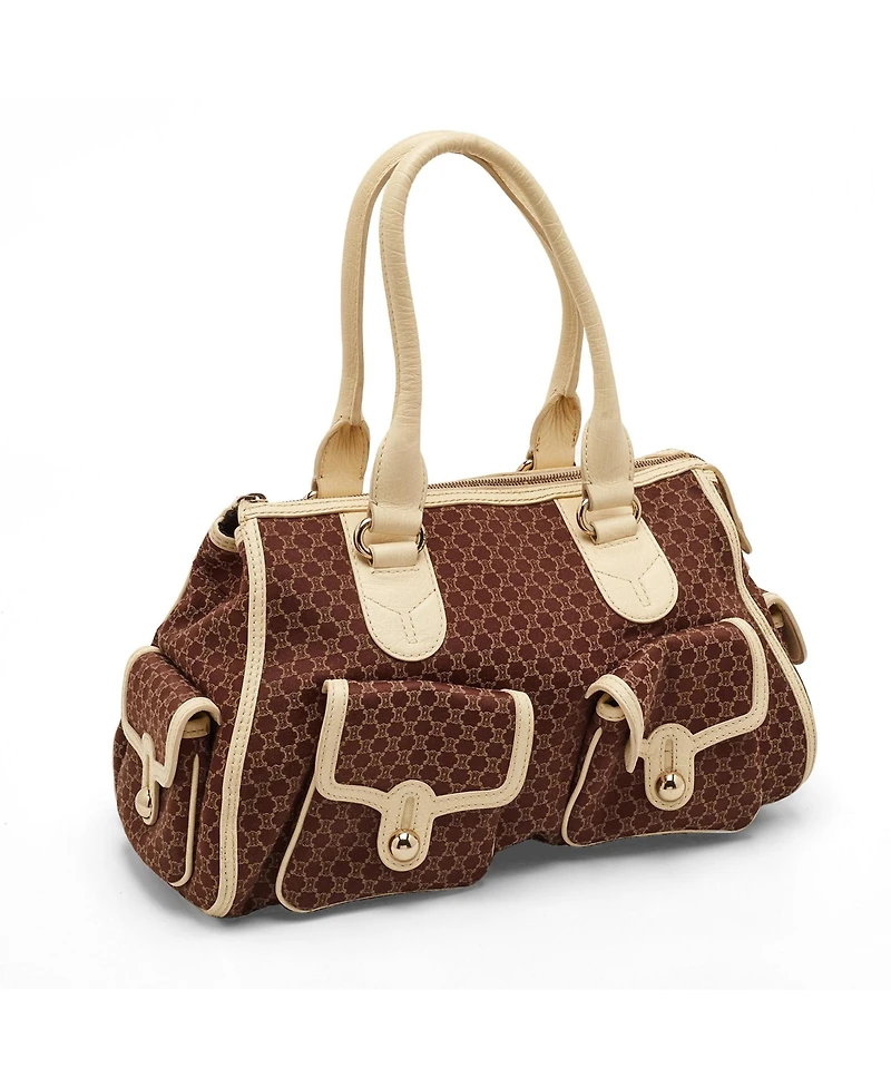 Pre-Owned Celine Women's Macadam Canvas and Leather Side Pocket Satchel