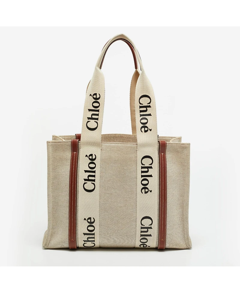 Pre-Owned Chloe Woody Medium Canvas and Leather Tote Bag