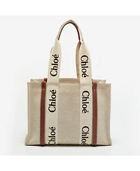 Pre-Owned Chloe Woody Medium Canvas and Leather Tote Bag