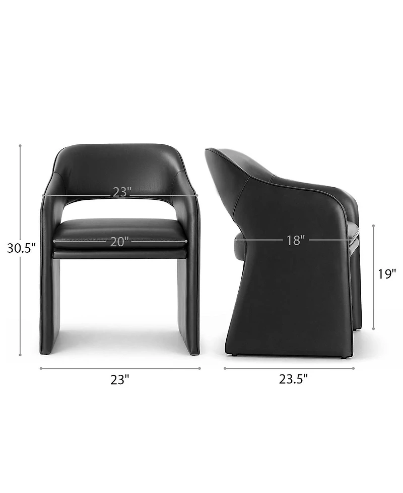 Maison Boucle Modern Faux Leather Dining Armchairs Set of 2, Upholstered Chairs, Open Back Design, Curved Armrests