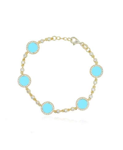 The Lovery Turquoise Cz Halo Bezel Disc Bracelet 14K Gold-Plated Sterling Silver