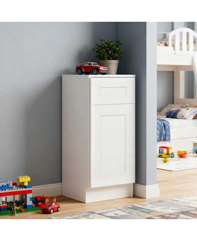 Boyel Living 15W x 24D x 34.5H Solid Wood Shaker Base Cabinet Soft Close Single Door with Drawer Adjustable Shelf Rta for Kitchen Bath Laundry Garage