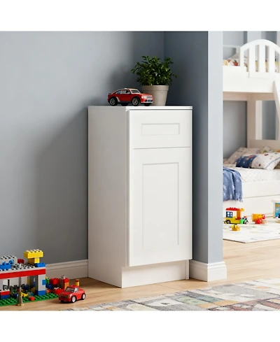 Boyel Living 15W x 24D x 34.5H Solid Wood Shaker Base Cabinet Soft Close Single Door with Drawer Adjustable Shelf Rta for Kitchen Bath Laundry Garage
