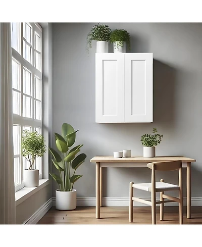 Boyel Living 24W x 12D x 30H Solid Wood Shaker Wall Cabinet Double Door 2 Adjustable Shelves Rta for Kitchen Bath Laundry Garage