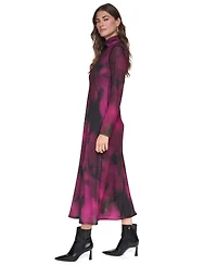Dkny Women's Exposed Seam Printed Long Sleeves Dress