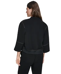 Dkny Women's 3/4-Sleeve Contrast-Stitch Cropped Jacket