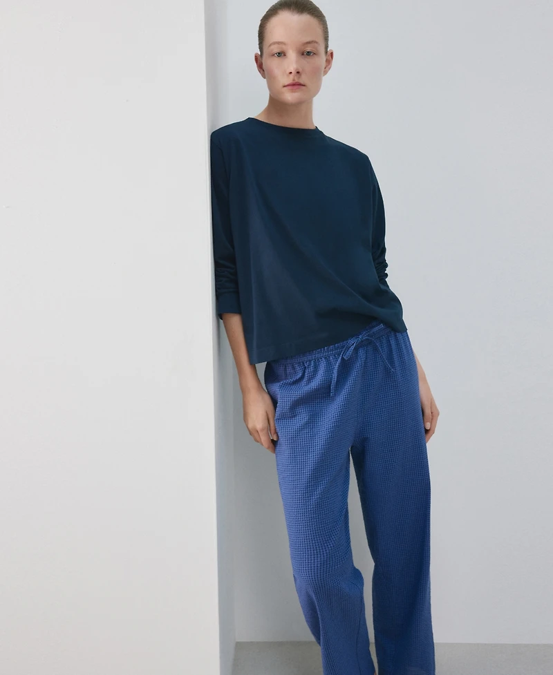 Mango Women's Seersucker Striped Long-Sleeve Two-Piece Pajamas