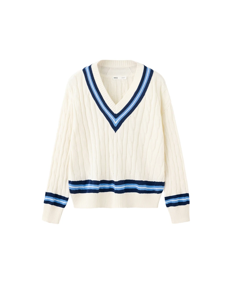 Mango Women's Cable-Knit V-Neck Sweater