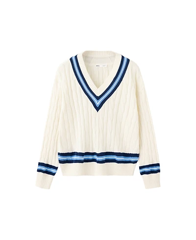 Mango Women's Cable-Knit V-Neck Sweater