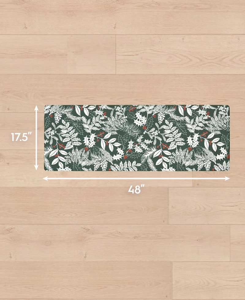 Laura Ashley Christmas Holly Leaves Non-Slip Kitchen Wellness Mat, 17.5" x 48"
