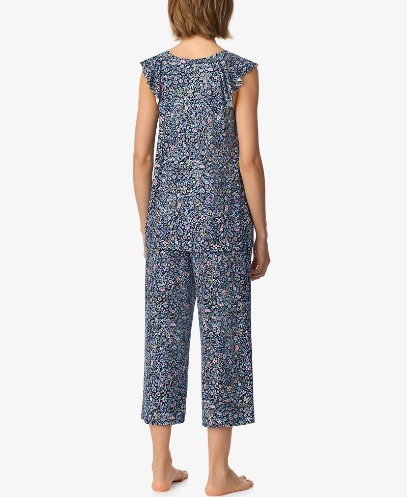 Ellen Tracy Women's Flutter Raglan Sleeve Top with Cropped Pant V-Neck Pajama Set