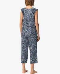 Ellen Tracy Women's Flutter Raglan Sleeve Top with Cropped Pant V-Neck Pajama Set