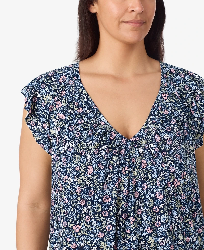 Ellen Tracy Plus V-Neck Flutter-Raglan Sleeve Top and Cropped Pant Set