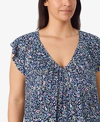 Ellen Tracy Plus V-Neck Flutter-Raglan Sleeve Top and Cropped Pant Set
