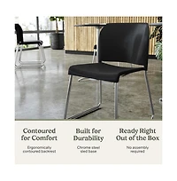 Emma+Oliver Calliope Stackable Office Reception Chair with Contoured Backrest and Chrome Sled Base