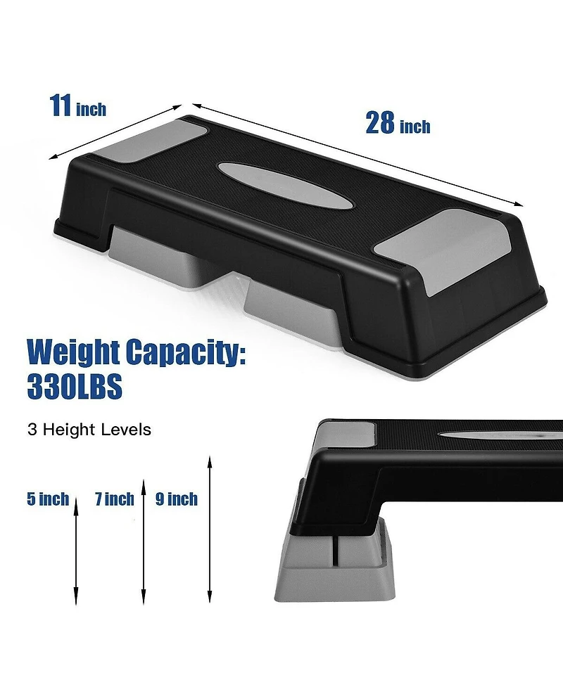 Glintex Aerobic Step Platform, 3 Heights at 5, 7 and 9 in, Holds 330 lbs.