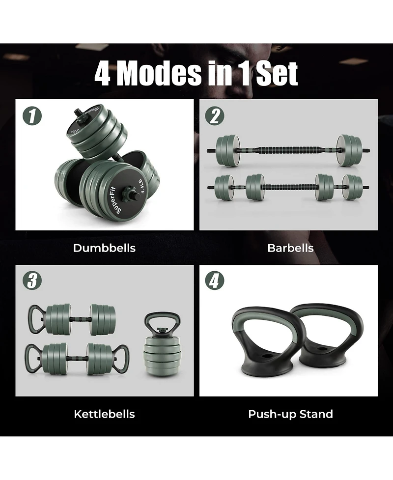Glintex Adjustable Dumbbell Set, 4-in-1 Barbell and Kettlebell, 91.5 lbs Total