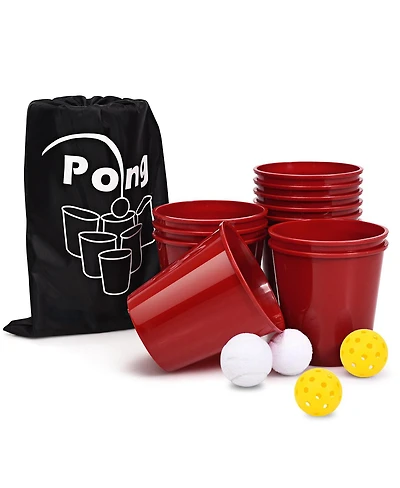 Glintex Giant Yard Pong Game Set with 12 Buckets, 2 Balls and Carry Bag