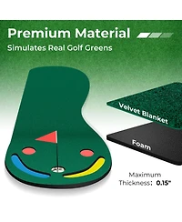 Glintex Golf Putting Green, 9.8 x 3 ft Mat with 3 Cups and 2 Hazards,