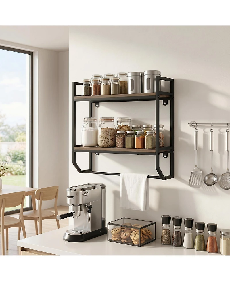 Gymax 2-Tier Floating Shelving Wall-Mounted Shelf with Hanging Rod Expansion Screws
