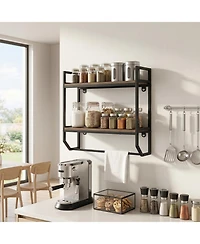 Gymax 2-Tier Floating Shelving Wall-Mounted Shelf with Hanging Rod Expansion Screws