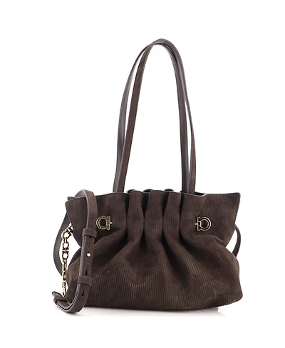 Pre-Owned Salvatore Ferragamo Small Piercing Shoulder Bag Suede