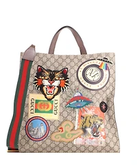 Pre-Owned Gucci North South Courrier Convertible Soft Open Tote Gg Coated Canvas with Applique