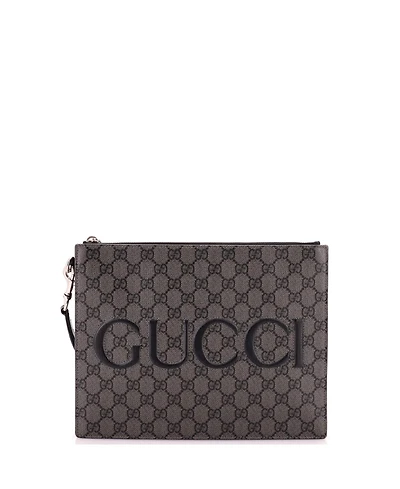 Pre-Owned Gucci Logo Wristlet Zip Pouch Gg Coated Canvas
