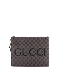 Pre-Owned Gucci Logo Wristlet Zip Pouch Gg Coated Canvas