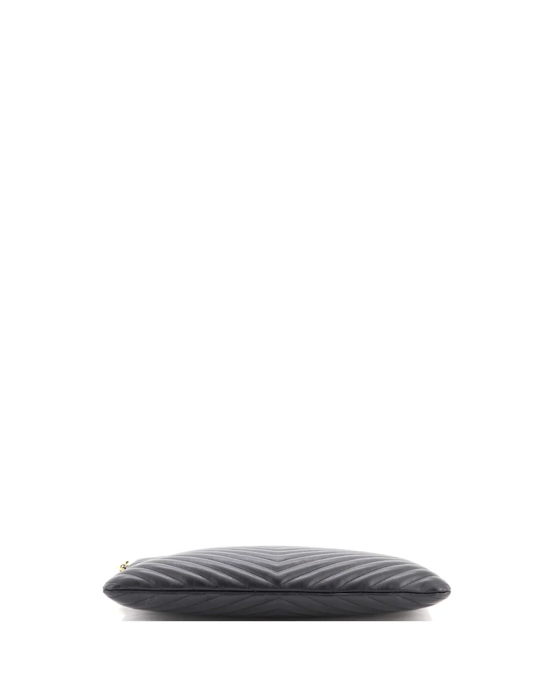 Pre-Owned Saint Laurent Large Classic Monogram Wristlet Pouch Matelasse Chevron Leather