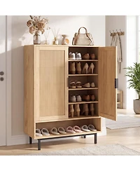 Gymax Shoe Cabinet 2 Doors6-Tier Rattan Storage Adjustable Shelves