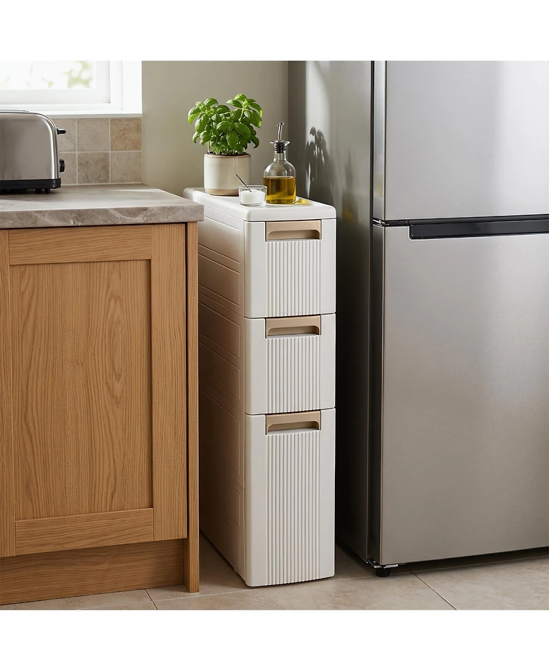 Gymax 3-Tier Narrow Storage Cabinet 3 Drawers and 2 Removable Dividers Wheels