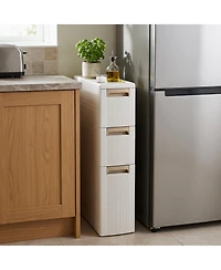 Gymax 3-Tier Narrow Storage Cabinet 3 Drawers and 2 Removable Dividers Wheels