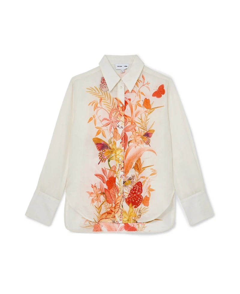 Reiss Women's Cilia Butterfly-Print Long-Sleeve Ramie Shirt