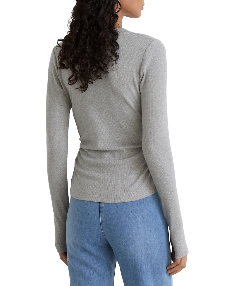 Reiss Women's Sandrine Cotton-Stretch V-Neck Ruched Top