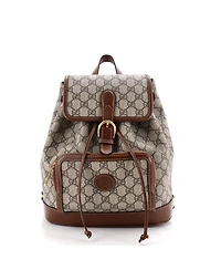Pre-Owned Gucci Small Interlocking G Patch Drawstring Flap Backpack Gg Coated Canvas