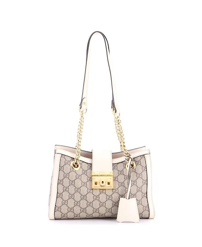Pre-Owned Gucci Small Padlock Chain Tote Gg Coated Canvas with Leather