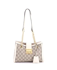 Pre-Owned Gucci Small Padlock Chain Tote Gg Coated Canvas with Leather