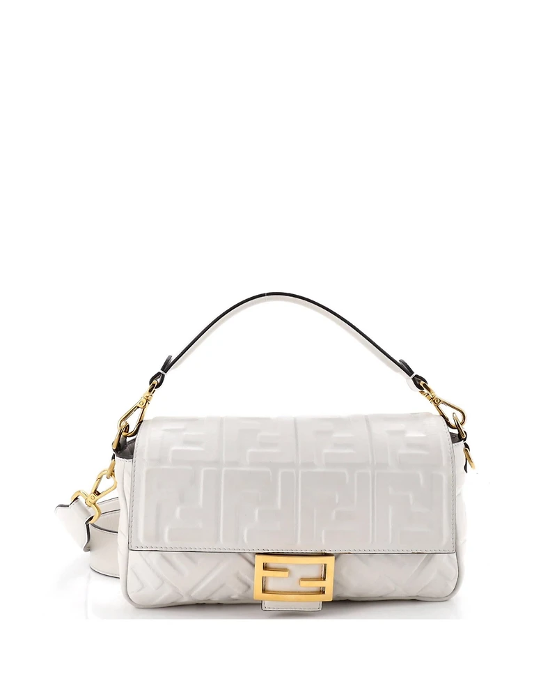 Pre-Owned Fendi Medium Baguette Nm Bag Zucca Embossed Leather