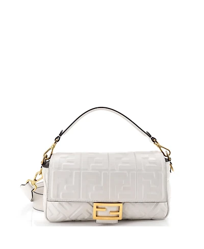 Pre-Owned Fendi Medium Baguette Nm Bag Zucca Embossed Leather
