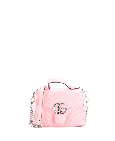 Pre-Owned Gucci Mini Gg Marmont Top Handle Flap Bag Matelasse Leather