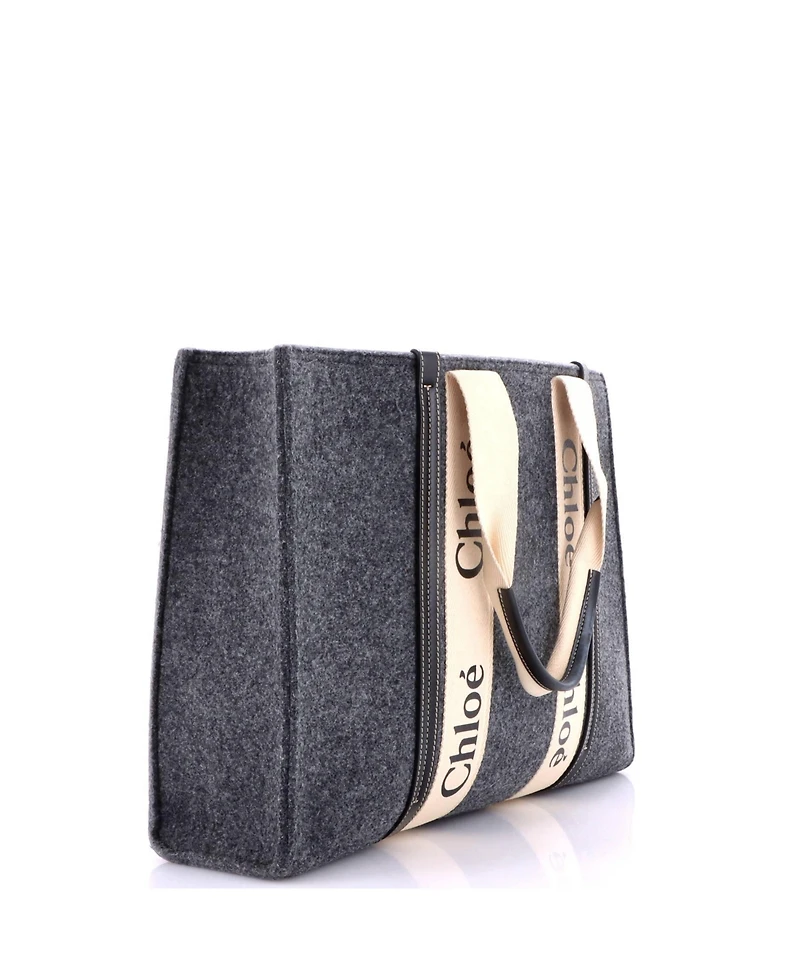 Pre-Owned Chloe Large Woody Tote Recycled Felt with Leather and Canvas