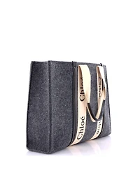 Pre-Owned Chloe Large Woody Tote Recycled Felt with Leather and Canvas