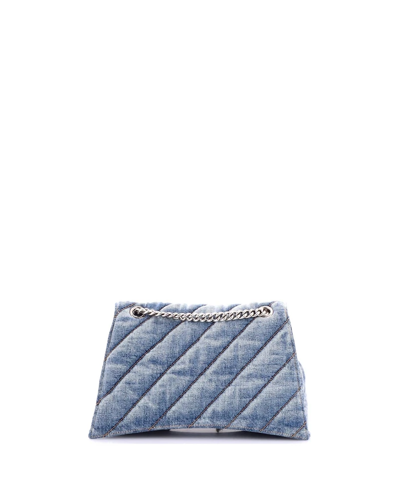 Pre-Owned Balenciaga Medium Crush Chain Flap Bag Quilted Denim