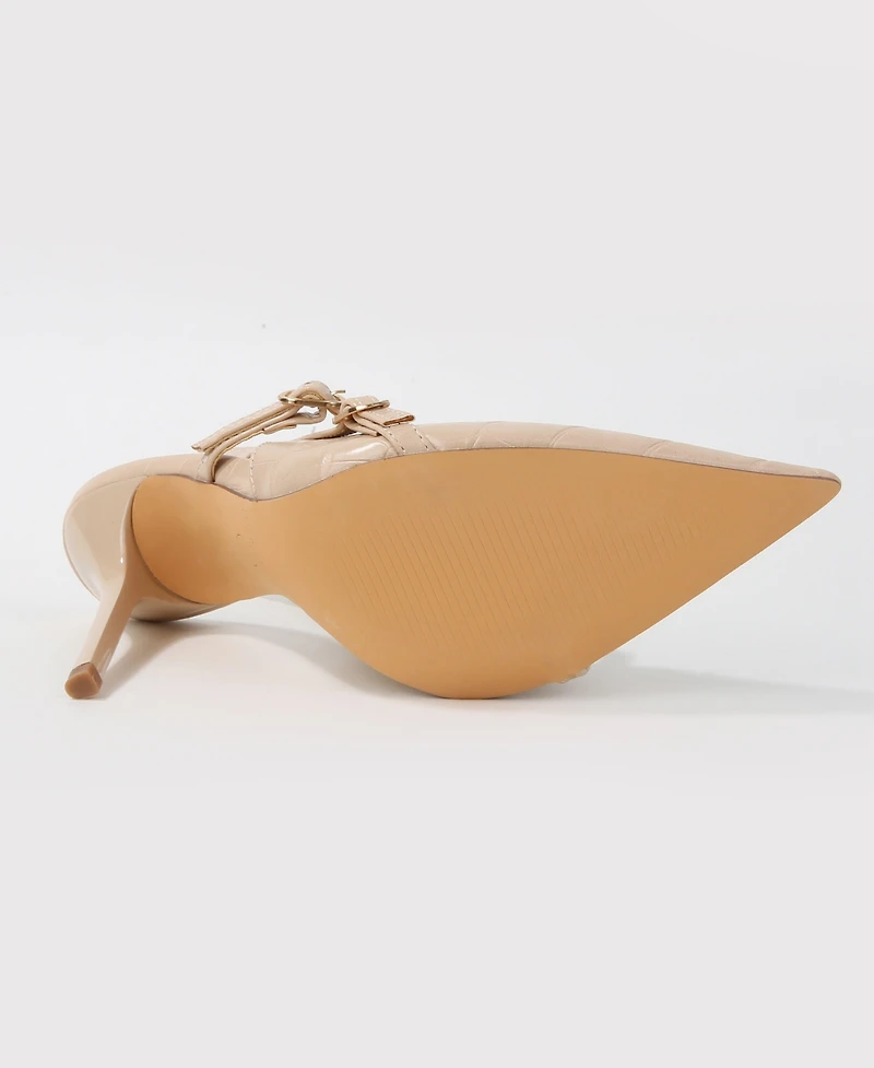 Carlee Croc Embossed Pointed Toe Slingback Stiletto Pumps