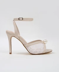 Berness Julie Pearl Embellished Lace Stiletto Heel Sandals